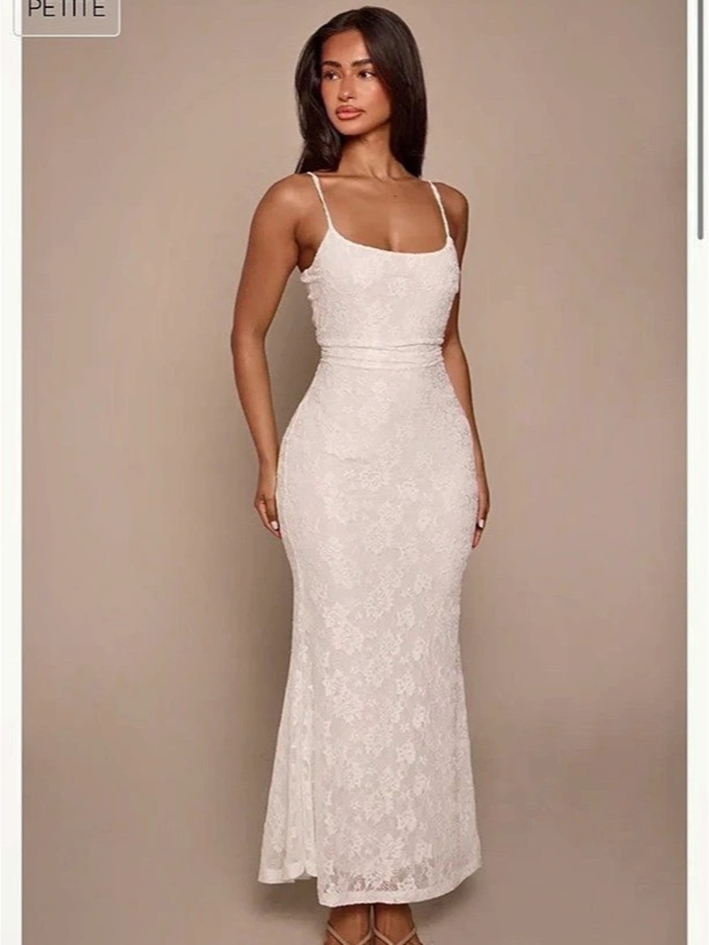 PrettyLittleThing Petite Lace Overlay Strappy Flowy Maxi Dress White Size 6